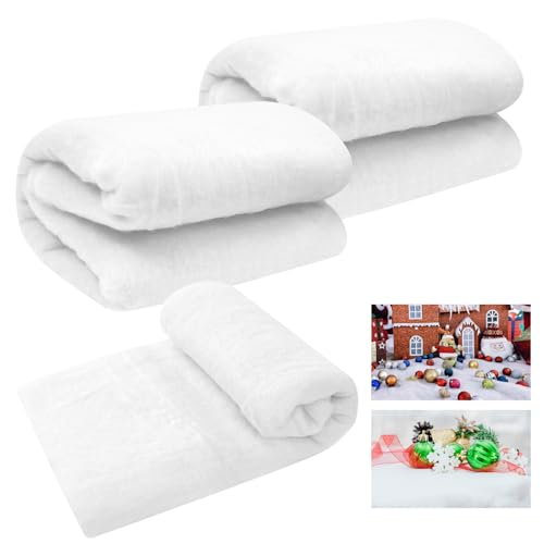 YEXEXINM 3 Pack 3 x 8 Ft Christmas Snow Blankets, Artificial Cotton Snow Blanket, White Thickened Cotton Rolls Winter Fluffy Fake Snow Sheet for Christmas Village Backdrop Decorations Party Display