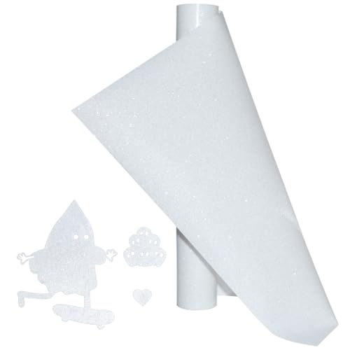 Image of White Glitter Heat Transfer Vinyl White Glitter Vinyl Glitter HTV Vinyl Rolls Pack 12 Inch x 5 Feet Iron on Vinyl for Cricut T-Shirts DIY Design, Silhouette Cameo & Heat Press Machine