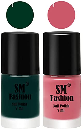Image of Long Lasting Nail Polish | Nail Paint Combo 7 ml Each) - Set of 2 Dark Green-Nude Pink