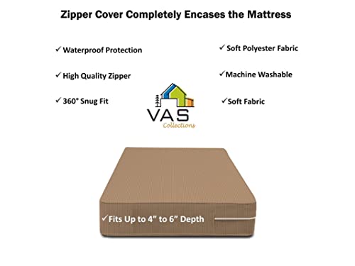 Image of VAS COLLECTIONS Premium Cotton Mattress Cover /Protector with Zipper Chain|Provides All Around Protection with 360 Encasing |Double - 78x60+6 inches (6x5 ft) - Pack of 1 - Beige
