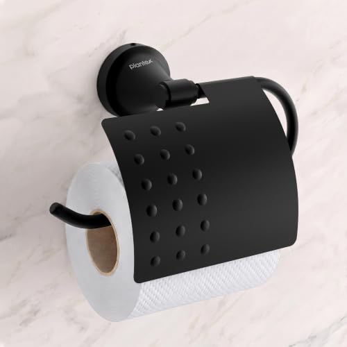 Image of Plantex 304 Grade Stainless Steel Tissue /Toilet Paper Roll Holder Stand for washroom Bathroom Accessories - Pack of 1 Niko (Black)