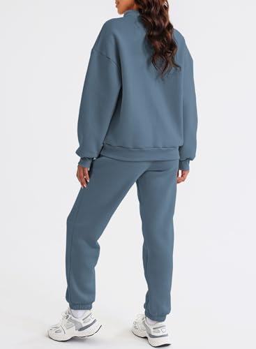 Aleumdr Women 2 Piece Outfits Sweatsuit Oversized Half Zip Pullover Long Sleeve Sweatshirt Jogger Pants Set with Pockets3