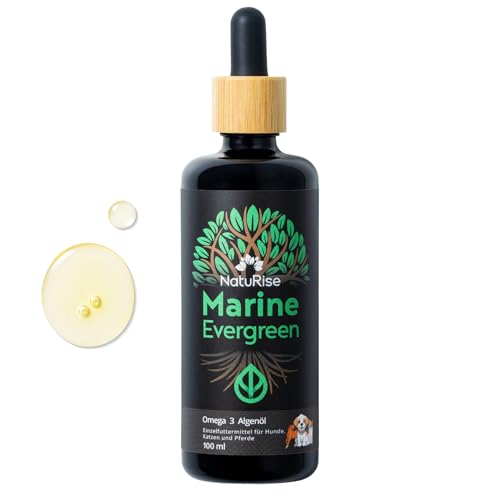 NatuRise® Omega 3 Algenöl für Haustiere Vegan [100ml] - Algen Öl für Hunde, Katzen & Pferde mit 1822mg DHA & EPA - Laborgeprüft - Triglycerid-Form - UV-Glas, Pipette & Dosierskala - Algengeschmack