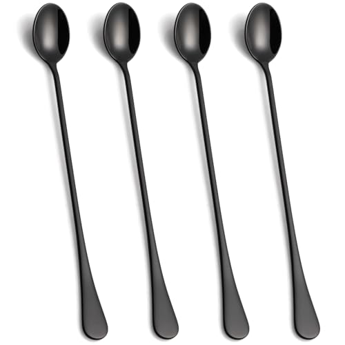 Lovingly Yours 9.5INSPOON4BLACK 9.5-Inch Long Handle Ice Tea Spoons, Ice Cream Spoons, Black Long Coffee Spoons, Stainless Steel Long Spoons For Stirring, Set Of 4 cover