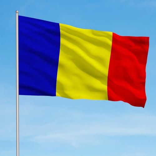 Image of AhfuLife 2 Pcs Romania Flag 3x5 Ft, Large Romania National Flags foe Outside - Double Side with Brass Eyelets for Olympic Party Decorations, Bar Garden Street Decoration Indoor Outdoor
