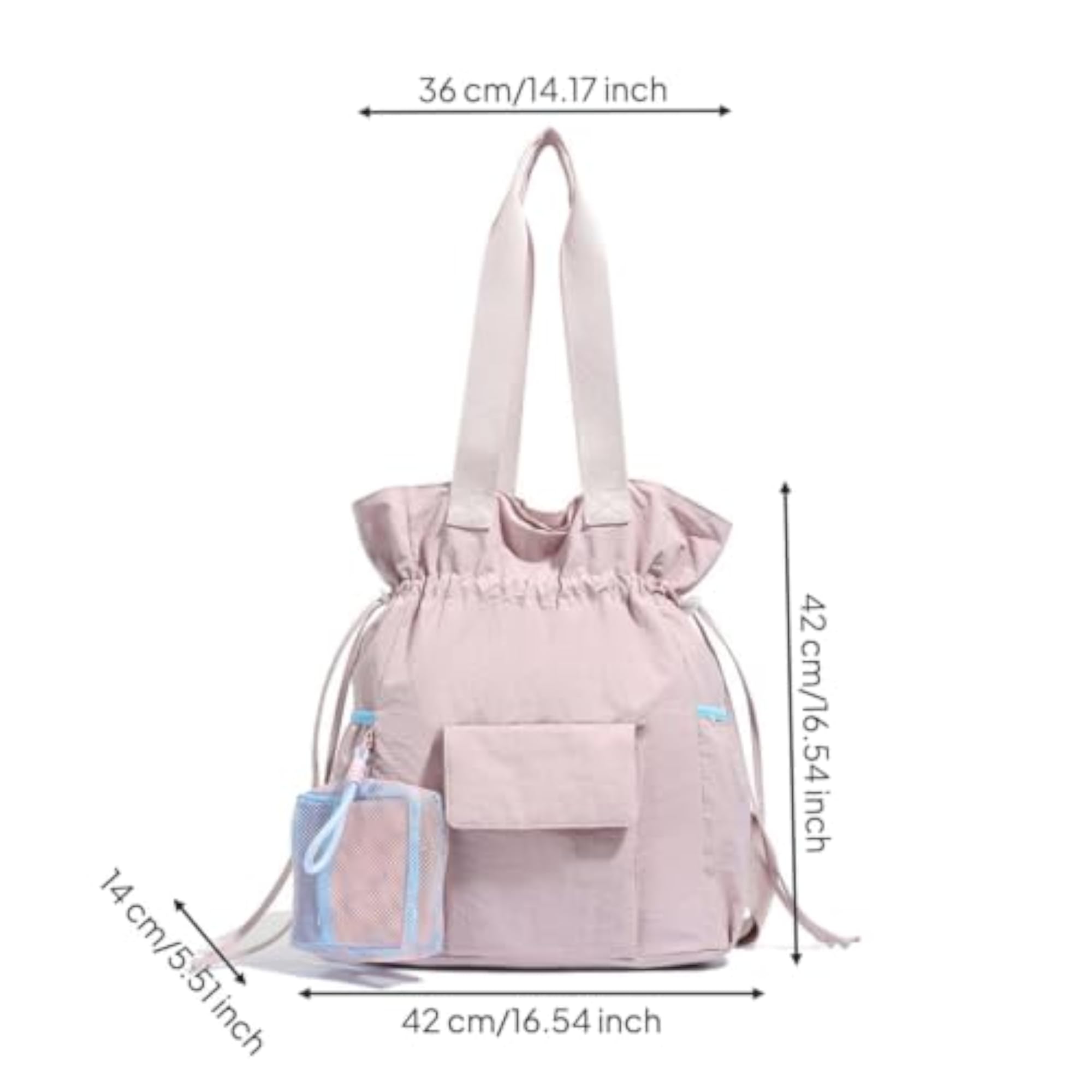 Lightweight Casual Bucket Bag with Pouch, Pink