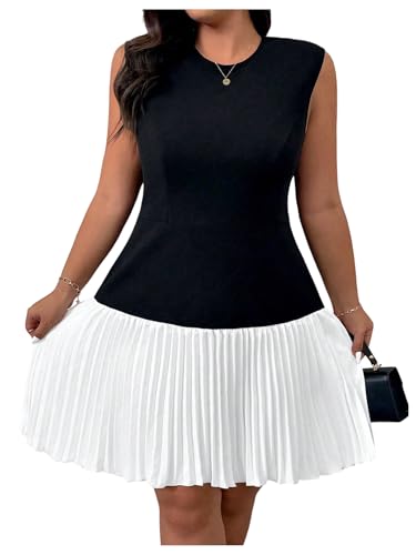 GORGLITTER Women's Plus Size Pleated Dress Color Block Sleeveless A Line Work Business Office Mini Dresses