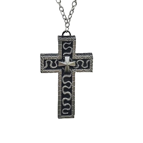 Thanos necklace,Game Secret Compartment Cross Necklace - Alloy, 3D Stereo Carving, Men's Vintage Large cross necklace