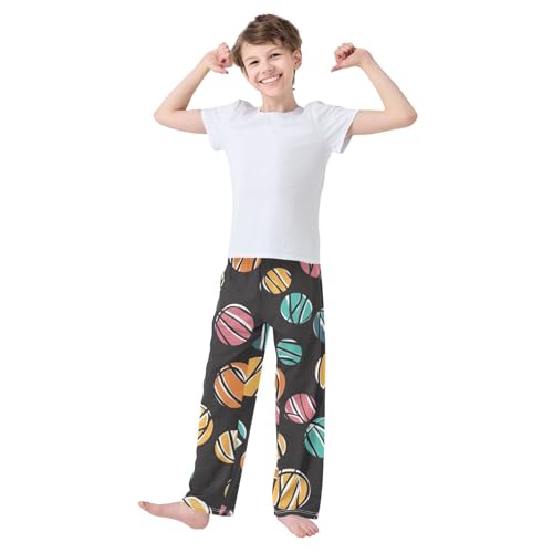 ZZXXB Colorful Basketball Boys Long Pants Soft Trousers Elastic Waist Kids Lounge Bottoms with Pockets S-XL2