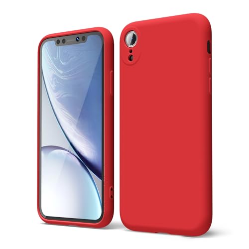 oakxco for iPhone XR Phone Case Liquid Silicone, Thin Slim Soft Rubber Gel TPU Plain Simple Cover for Women Girl Cute, Matte Solid Color, Red