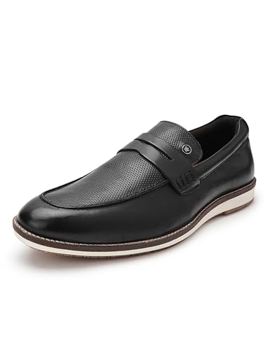 Image of Louis Philippe Men Premium Leather Breathable Lining Material Anti Slip Flat Heel TPR Sole Casual Loafers