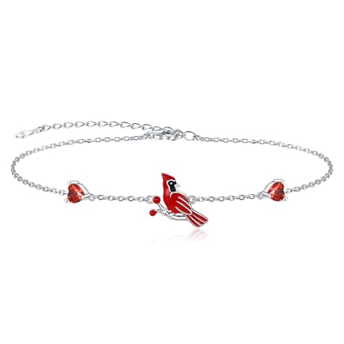 Sterling Silver Red Cardinal Jewelry Bracelet Ring Necklace Women Adjustable Cardinals Memorial Jewelry Sympathy Gift for Family