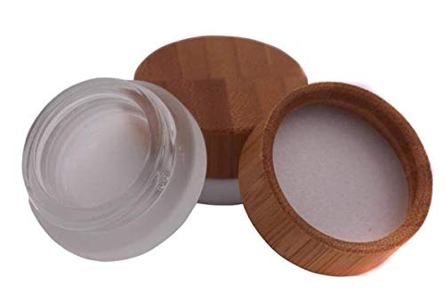 2PCS 5g/5ml/0.17oz Empty Upscale Frosted Glass Cream Jar Bottle Cosmetic Dispenser Refillable Container Pot Vial Holder Sample Storage with Eco Bamboo Lid For Eye Cream Lotion Ointments Lip Balm