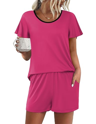 Image of Ekouaer Womens Pajama Set Summer Short Sleeve Pjs Sleepwear Cute 2 Piece Lounge Sets S-XXL