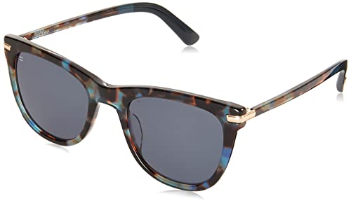 TOMS Women's Rectangular Sunglasses, Pacific Blue Tortoise/Shiny Gold, 53-22-147
