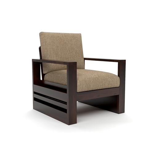 Image of Sheesham Wood Single Seater Sofa | Premium Wooden Single Sofa Chair for Living Room & Bedroom | Single Person Sofa for Home & Office Furniture (Zack Walnut, 1 Seater)