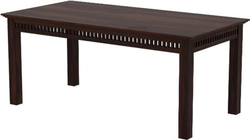 Image of Sheesham Wood 6 Seater Dining Table with Cushioned High Back Chairs for Living Room Home Dining Room Sets Furniture for Dinner Rooms (Mahoghany Finish)