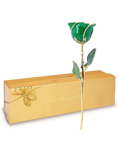 Image of Forever Rose Hand-Dipped in 24K Gold, Emerald-Inspired May Birthstone with Sparkles, Real Rose in Luxury Gold Gift Box - Perfect Ready to Gift for May Birthday or Any Occasion