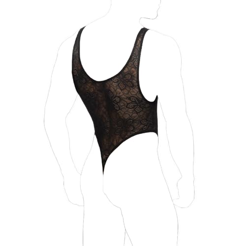 Men Undershirts Sexy Mesh Lace See Through Bodysuits Pouch T-back Gay Jumpsuits Leotard Vest Slip Underwear