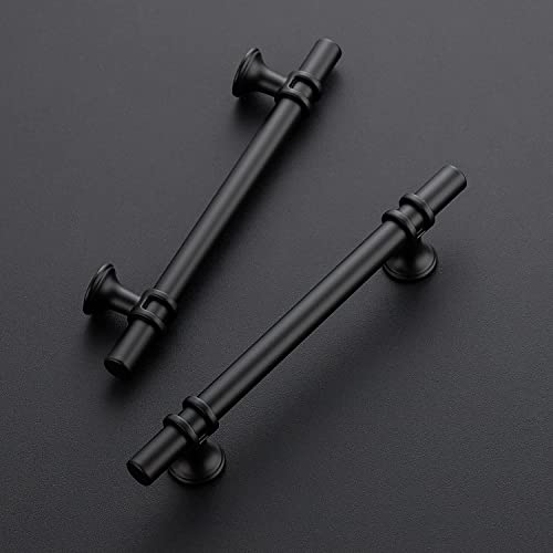 Image of Ravinte 5 Pack 7.38 Inch Cabinet Pulls Kitchen Cupboard Handles with Round Base Matte Black Drawer Pulls Cabinet Handles 7.38 inch Length,5 inch Hole Center