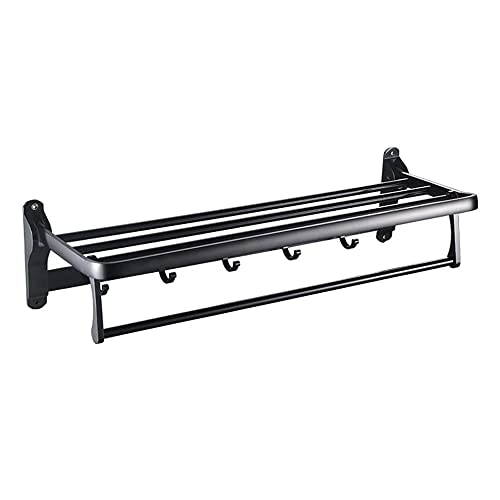 - Estante, toallero plegable de doble fila, toallero de aluminio montado en la pared, toallero negro para almacenamiento de baño, cocina