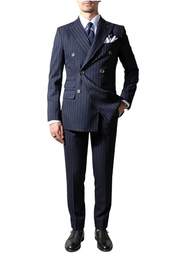 Veste de costume homme rayée à revers en pointe et double boutonnage Kromoc