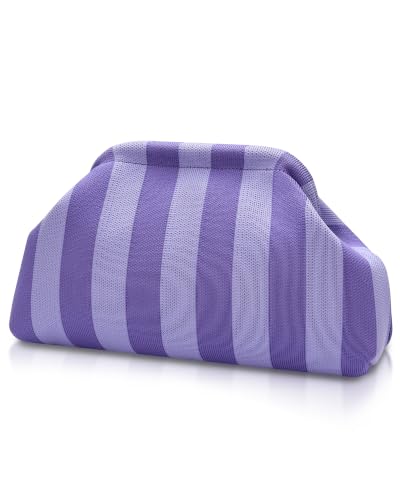 Image of Woven Clutch Purses for Woman,Summer Beach Purse for Vacation, Woven Striped Dumpling Bag,Crochet Evening Handbag