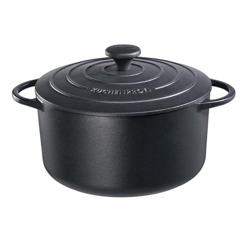 Küchenprofi Bratentopf PROVENCE rund emailliertes Gusseisen mit Deckel schwarz, für alle Herdarten und Induktion, energiesparend, aromaschonend - Fassungsvermögen: 5,3l, Durchmesser: 26 cm, 401001026