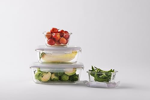 LocknLock OVEN GLASS pojemniki na żywność, szklane z pokrywką, 630 ml, 175 x 130 x 64 mm, do lodówki, zamrażarki i zmywarki, szkło borokrzemowe, nadają się do piekarnika do 400°C, naczynia do kuchenki