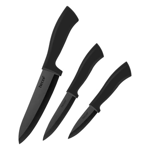 hecef Ceramic Knife Set 3-Piece, include 6'' Chef's Knife, 4'' Utility Knife and 3'' Paring Knife, Black Ceramic Knives for kitchen - Sharp Knife Never Rust Blade