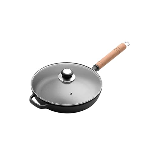 tangcheng 鉄製フライパン 鋳鉄製 家庭キッチン 鉄鍋 木製ハンドル 揚げ焼き用 IH対応 岩鉄製 耐久性 省エネ 時短 揚げ物 焼き物用 ガス火対応 全ての熱源対応 中華鍋 大きいタイル鍋 ホテル レストラン 家庭用 キッチン 店舗用 業務用 一