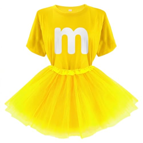 FONYFA Letter M Halloween Costumes T-Shirt Tutu Skirts, Team Group T-Shirt, Funny Costumes for Halloween Christmas Party Costume