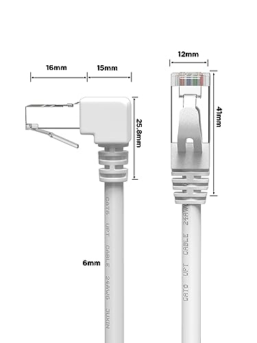 90 Degree CAT6 Ethernet Cable Right Angle Upward Angled White 3ft,RJ45 LAN Gigabit Network Cord Cat 6 90 Degree Adapter,Bandwidth up to 250MHz 1Gbps