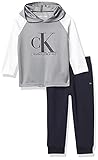 Calvin Klein Boys' 2 Pieces Hooded Pant Sets, Monument/Parasail White/Navy Blazer, 3T