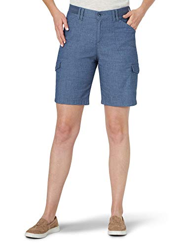 Lee Women's Flex-to-Go Cargo Bermuda Short, Rinse Chambray, 10 Petite