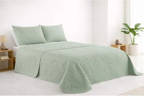 GREAT AIGOO Colcha Bouti 100% Poliéster, Verde Hierba, Cama 105-200x265cm, Incluye 2 Fundas de Cojín