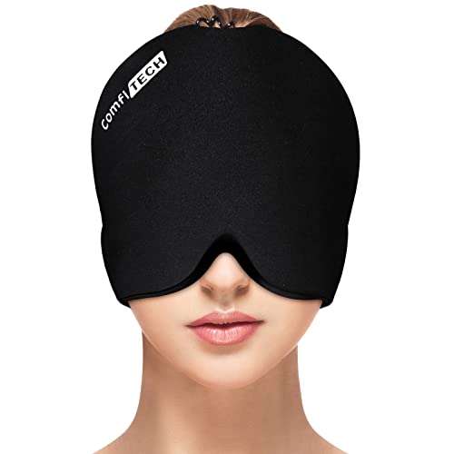 Comfitech Headache Relief Hat Migraine Cap, Wearable Migraine Mask Ice Head Wrap for Tension Headache, Puffy Eyes, Sinus Headache & Stress Relief Gel Cold Compress Black