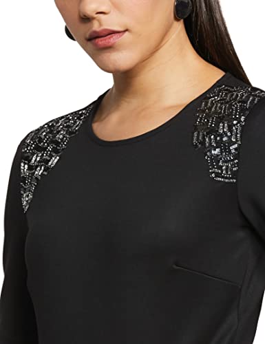 Image of RIVER Namrata Joshipura Solid Premium Designer Women's Crop Top with Embroidery RS2NJTP313A Black
