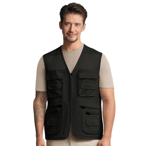 Image of AOTORR Men's Utility Fishing Vest Lightweight Outdoor Work Safari Travel Multi Pockets Waistcoat Jacket