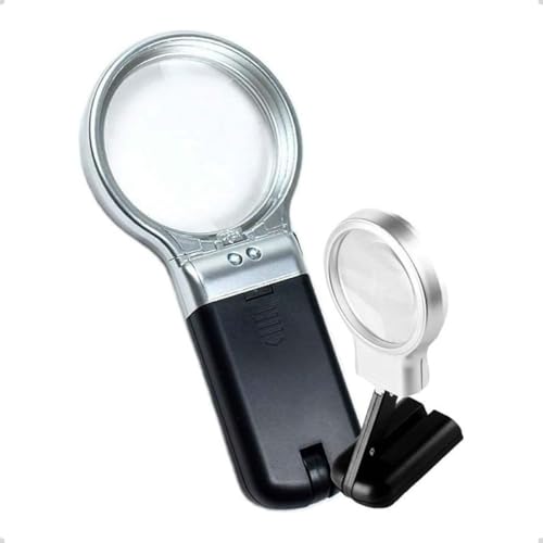 Lupa com LED, Iluminada para Leitura, Inspeção de Documentos e Eletrônica, Ampliação 3X, Base Ajustável, Luz Dupla
