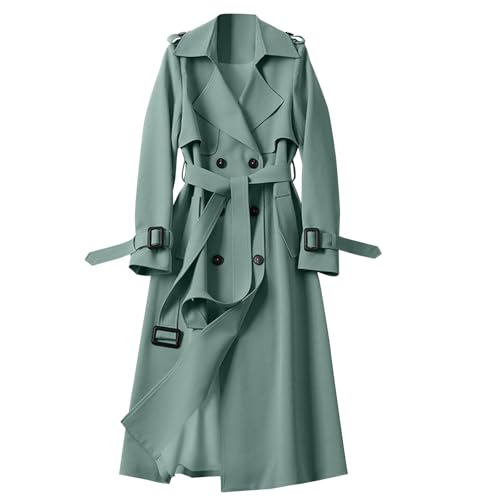 Women Oversized Long Trench Coat Double Breasted Notch Lapel Belted Overcoat Classic Elegant Windproof Outerwear Fall
