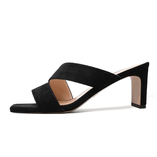 FEMSTEP Womens Evening Suede Dress Open Toe Slip On Block Mid Heel Heeled Sandals 2.5 Inch2