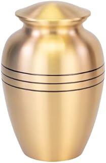 Classic Three Bands Gold Cremation Urn for Ashes - Medium, Brass, Gold Urn, Child Urn, Medium Sized Cremation Urn, 8.5 Inches High