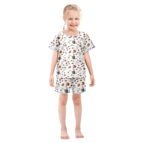 Coffee Beans Cups Pajama Set, Short Sleeve Cotton Sleepwear Nightwear3