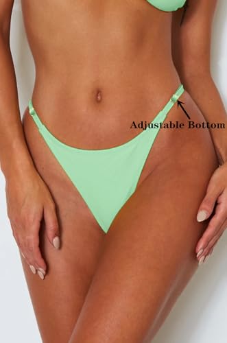 Image of Women's Sexy Thong Bottom Two Piece Bikini Double Shoulder Straps Cute Swimsuit Triangle Bathing Suit