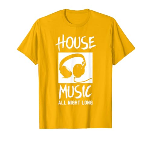House Music All Night Long DJ T-Shirt T-Shirt, Men, Golden Yellow, Large