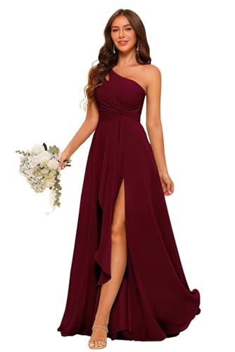 Raseal Chiffon One Shoulder Bridesmaid Dress with Pleated Bodice Long A Line Prom Dress for Women RS028