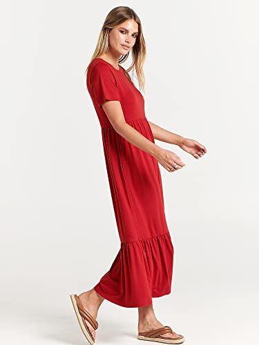 Image of ANRABESS Womens 2026 Summer Casual Maxi Dress A line Tiered Flowy Short Sleeve Crewneck T Shirt Beach Travel Long Dresses