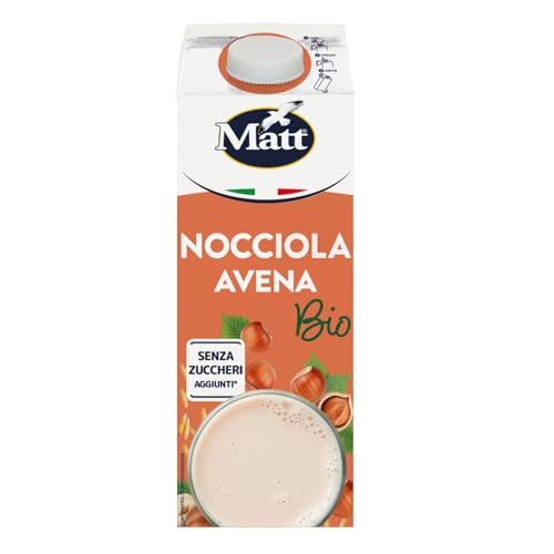 Matt, Nocciola Avena Bio, Bevanda Vegetale, Latte Avena e Nocciola Senza Lattosio, Senza Zuccheri Aggiunti, a Basso Contenuto di Sale, Ideale per Tutta la Famiglia, 1L