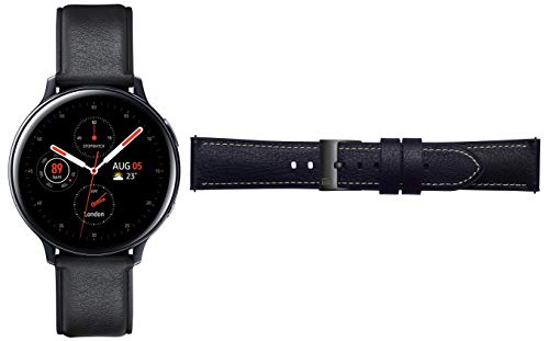 Image of Samsung Galaxy Watch Active 2 (Bluetooth, 44 mm) - Black, Steel Dial, Leather Straps + Free Leather Strap (Black) Worth INR 2500